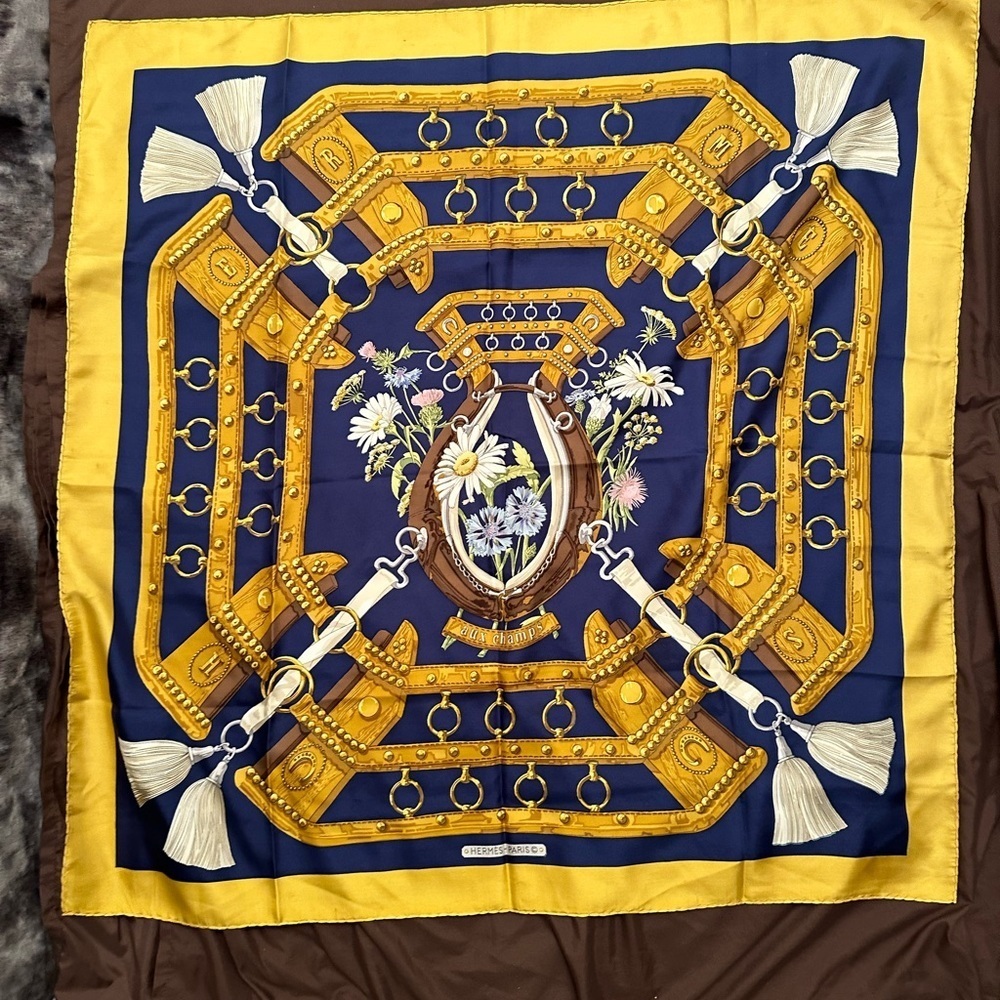 Hermes blue silk scarf